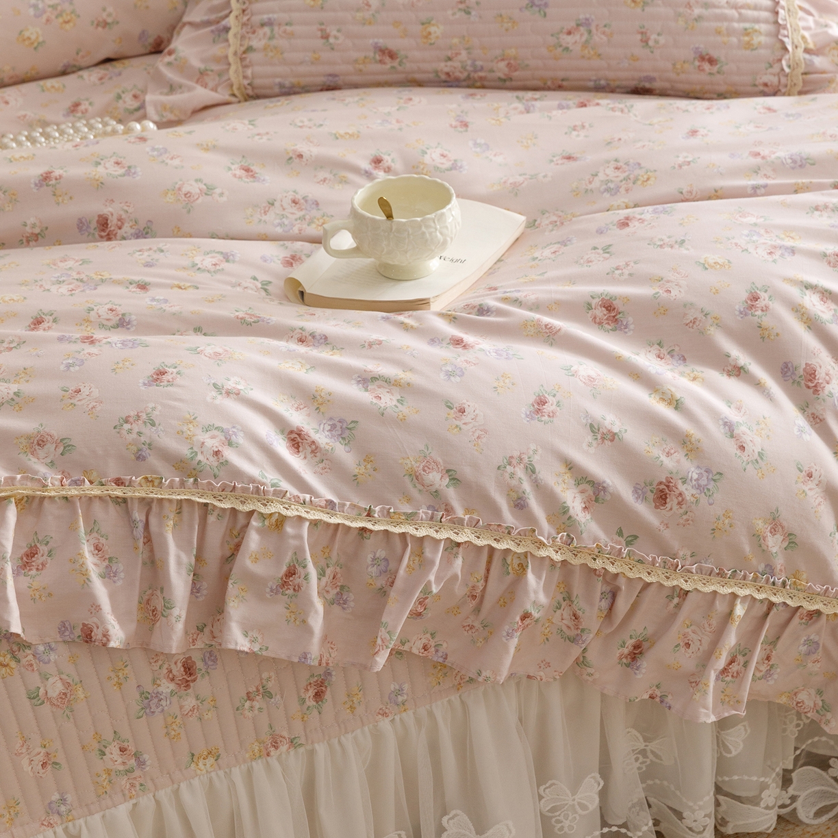 91家纺网 家纺一手货源 找家纺 菊上家纺 2026新款40支全棉纯棉斜纹床盖款四件套 粉迪