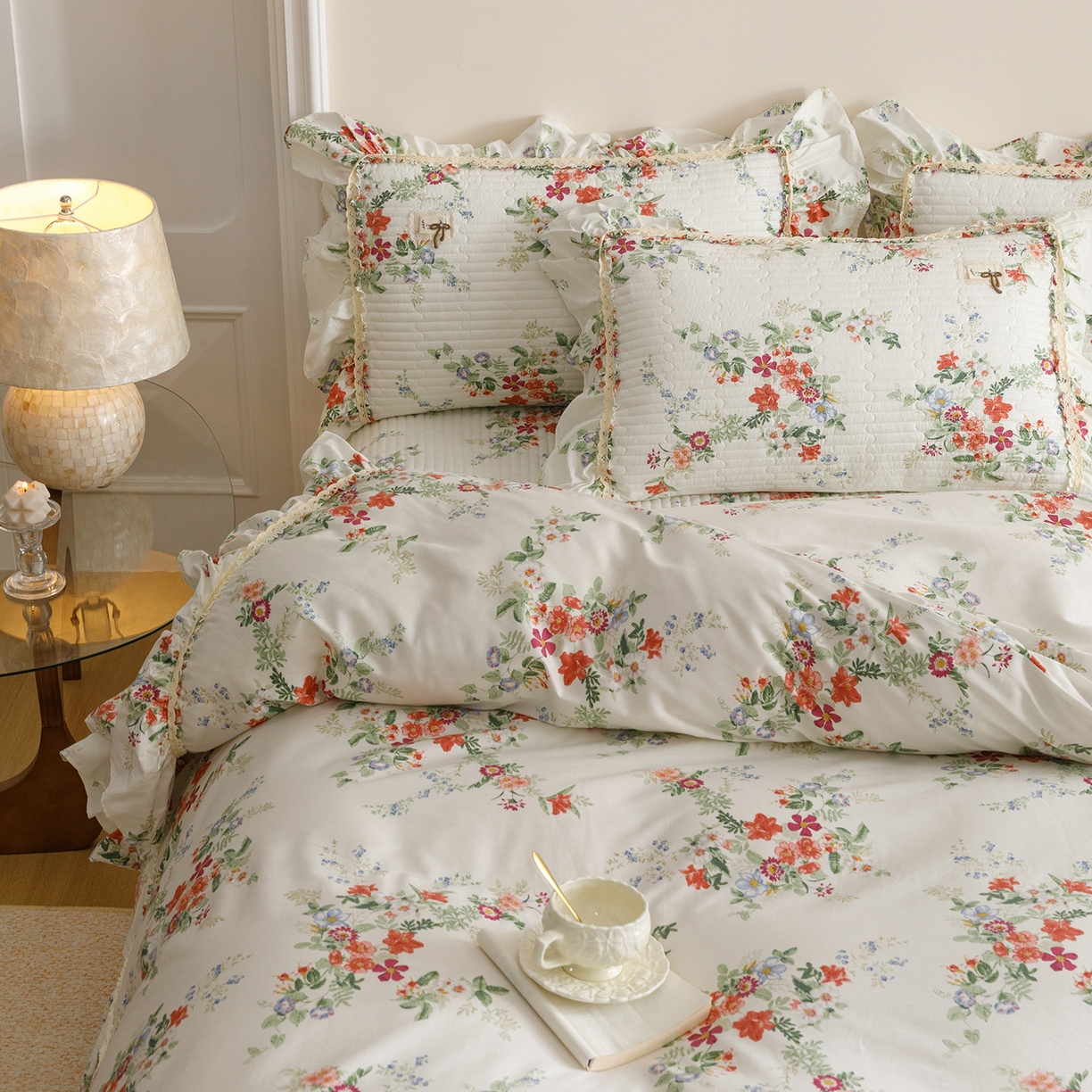 91家纺网 家纺一手货源 找家纺 菊上家纺 2026新款40支全棉纯棉斜纹床盖款四件套 青栀