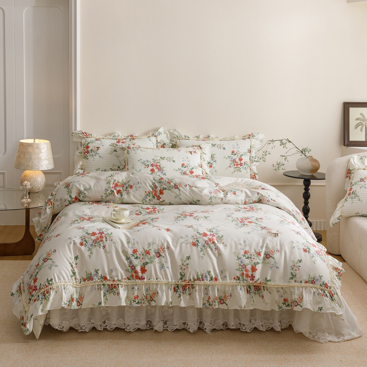 91家纺网 家纺一手货源 找家纺 菊上家纺 2026新款40支全棉纯棉斜纹床盖款四件套 青栀