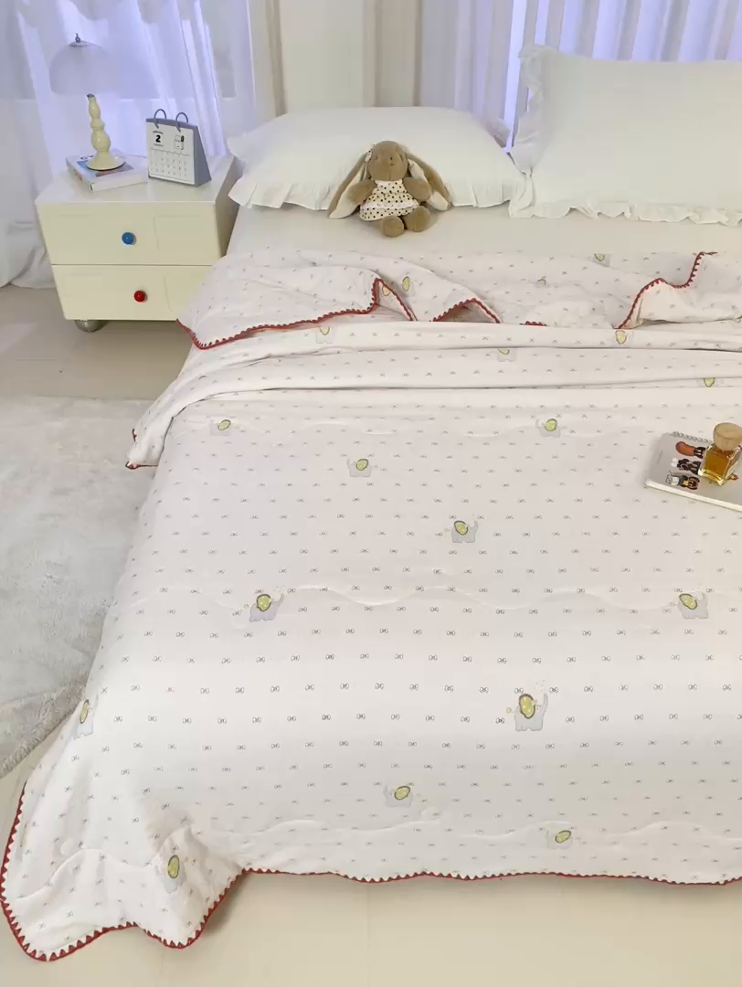 91家纺网 家纺一手货源 找家纺 爱微坊 2026新款A类水洗棉小碎花贝壳边夏被 萌宠象