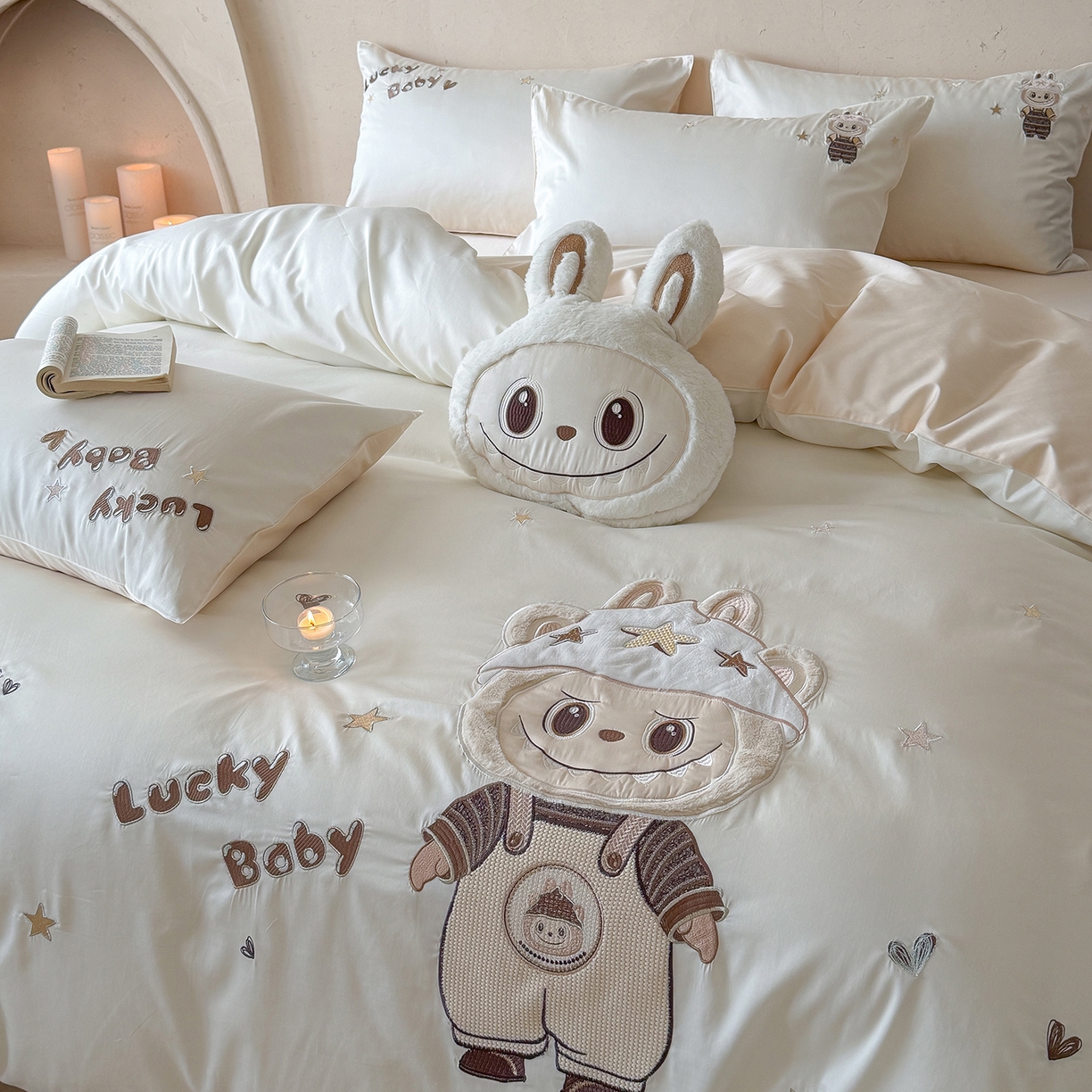 91家纺网 家纺一手货源 找家纺 优悦生活馆 2026新款全棉贴布绣四件套-幸运布布 幸运布布-白