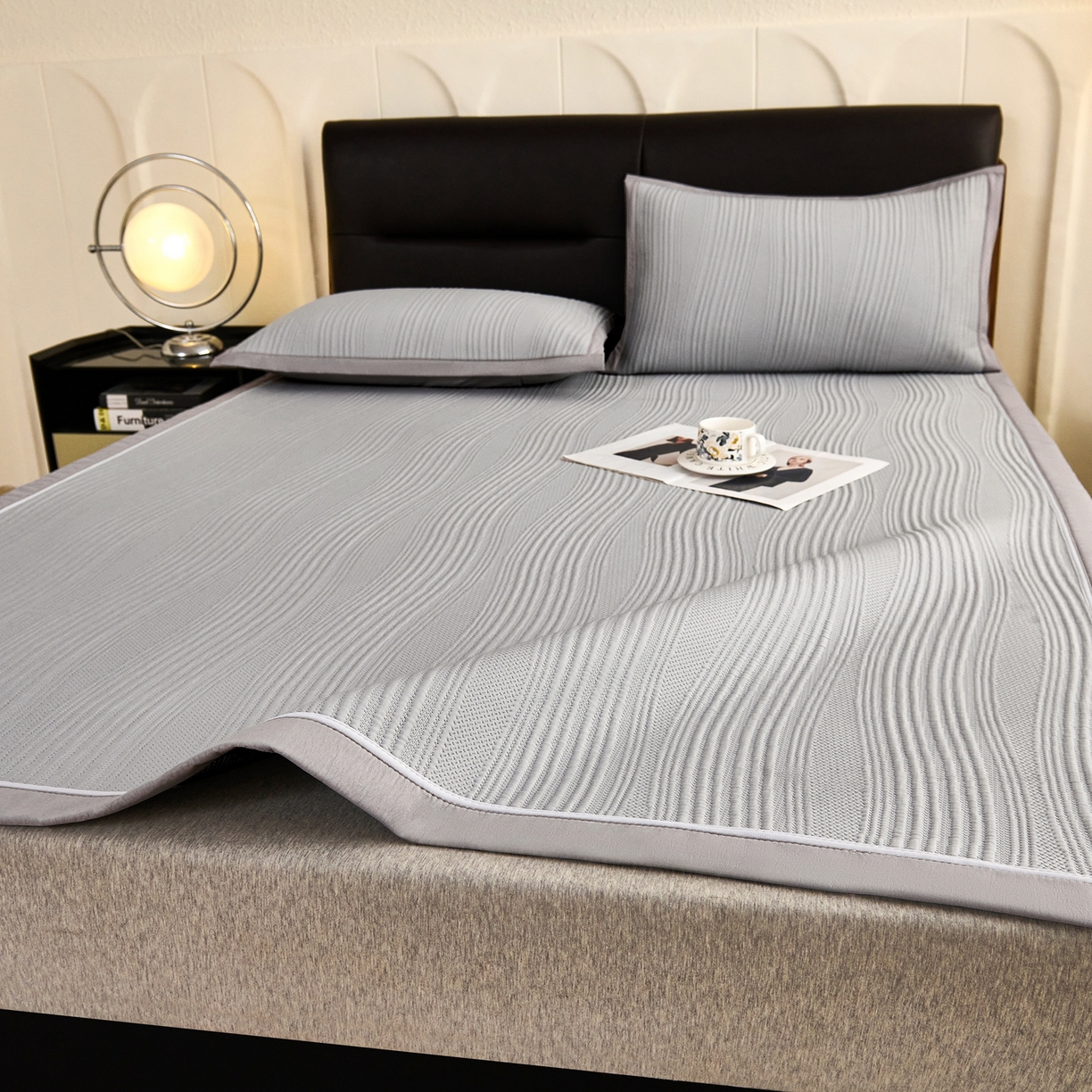 91家纺网 家纺一手货源 找家纺 （总）梵克保罗 2026春夏新款高分子4D凉感冰豆豆席波浪纹款平席款凉席款三件套