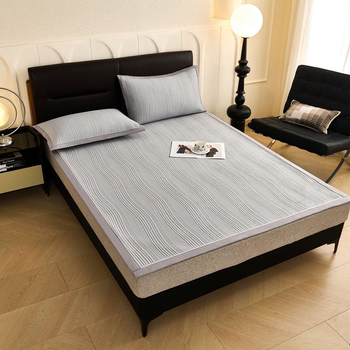 91家纺网 家纺一手货源 找家纺 （总）梵克保罗 2026春夏新款高分子4D凉感冰豆豆席波浪纹款平席款凉席款三件套