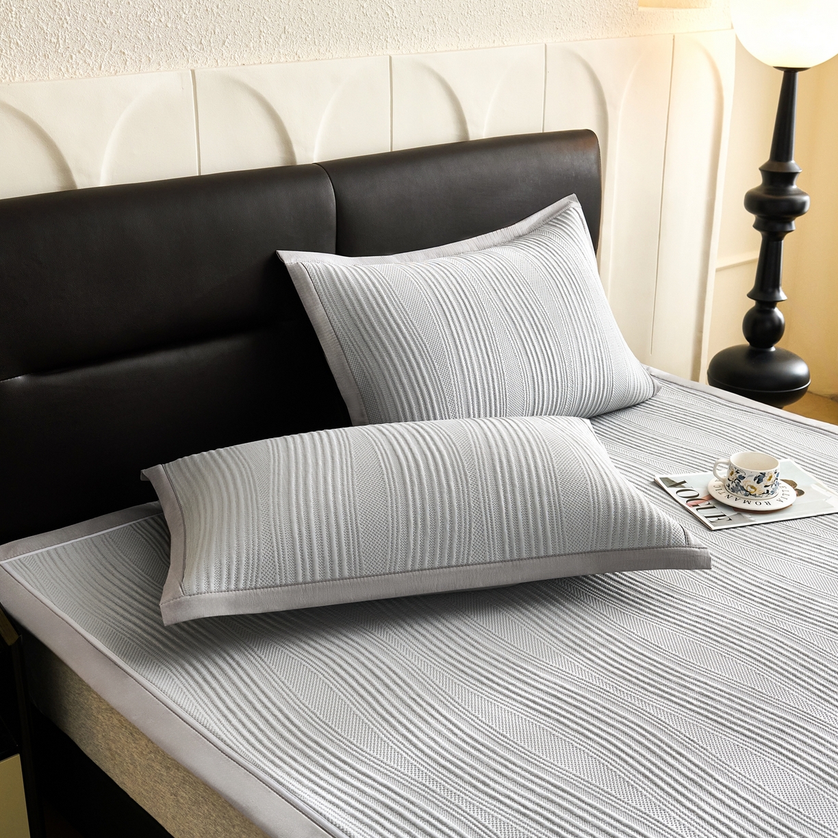 91家纺网 家纺一手货源 找家纺 （总）梵克保罗 2026春夏新款高分子4D凉感冰豆豆席波浪纹款平席款凉席款三件套