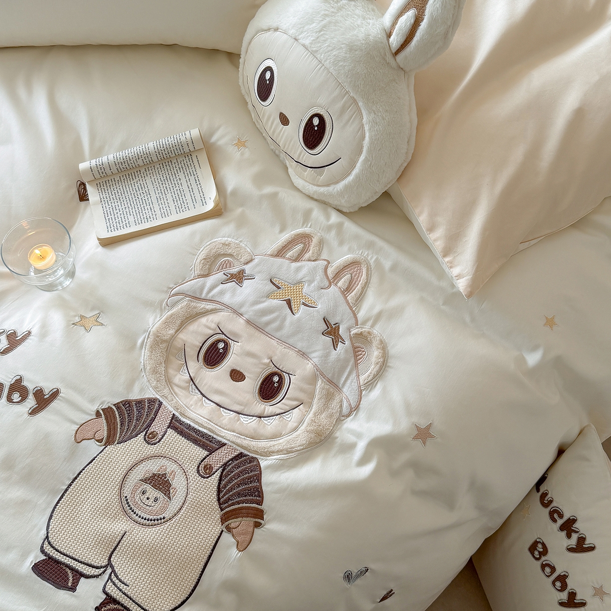 91家纺网 家纺一手货源 找家纺 优悦生活馆 2026新款全棉贴布绣四件套-幸运布布 幸运布布-白