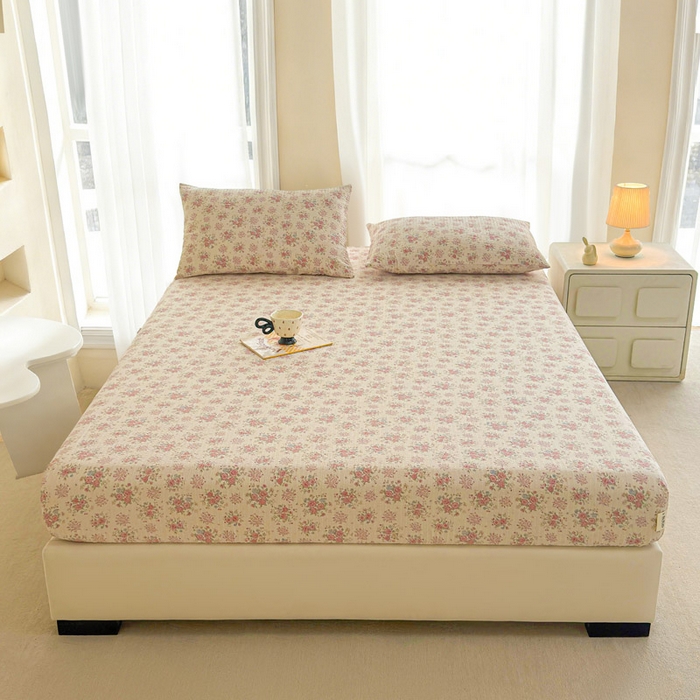 91家纺网 家纺一手货源 找家纺 几禾 2026新款高克重泡芙纱~印花款（单床笠）浅糯系列-110g CL浅糯-日光漫游