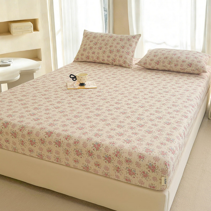 91家纺网 家纺一手货源 找家纺 几禾 2026新款高克重泡芙纱~印花款（单床笠）浅糯系列-110g CL浅糯-日光漫游