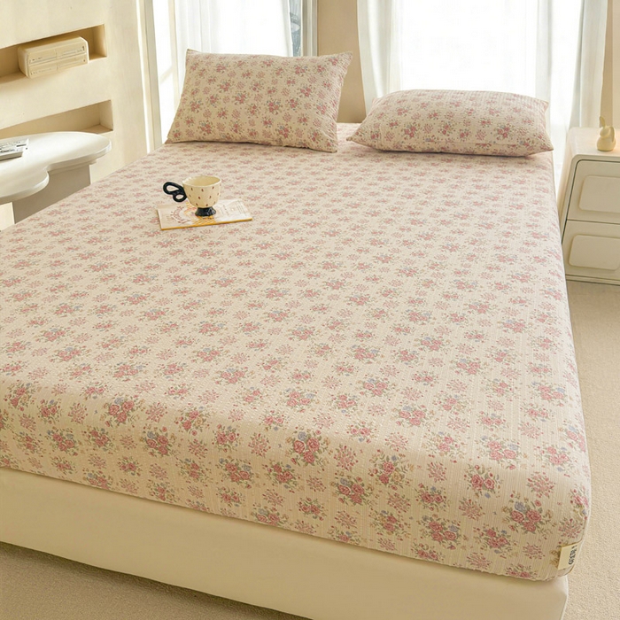 91家纺网 家纺一手货源 找家纺 几禾 2026新款高克重泡芙纱~印花款（单床笠）浅糯系列-110g CL浅糯-日光漫游