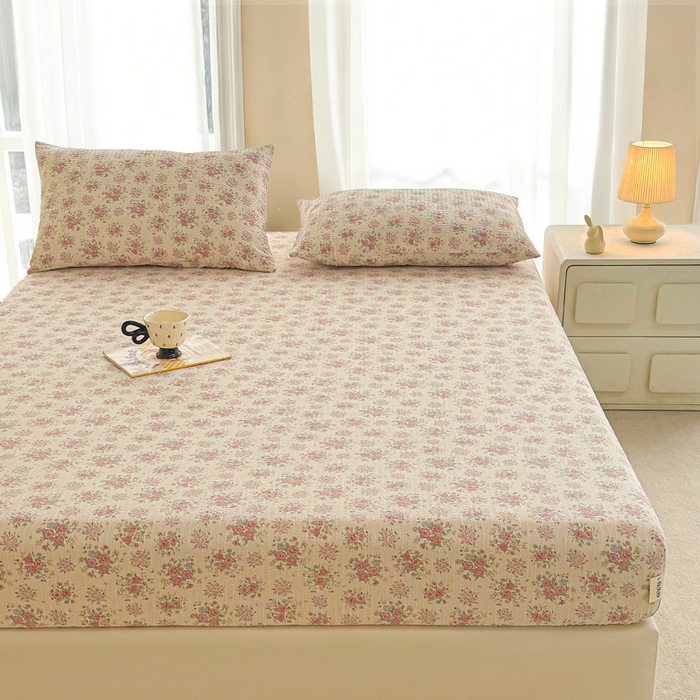 91家纺网 家纺一手货源 找家纺 几禾 2026新款高克重泡芙纱~印花款（单床笠）浅糯系列-110g CL浅糯-日光漫游