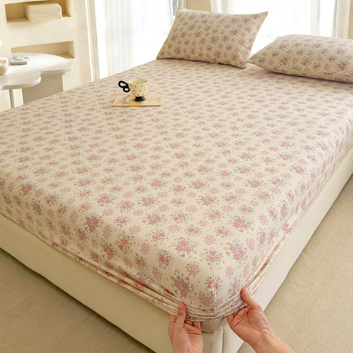 91家纺网 家纺一手货源 找家纺 几禾 2026新款高克重泡芙纱~印花款（单床笠）浅糯系列-110g CL浅糯-日光漫游