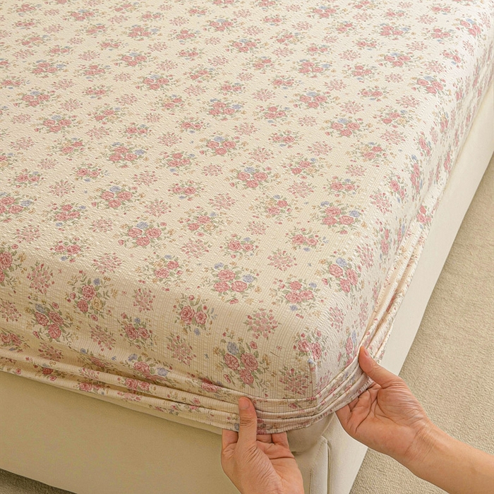 91家纺网 家纺一手货源 找家纺 几禾 2026新款高克重泡芙纱~印花款（单床笠）浅糯系列-110g CL浅糯-日光漫游