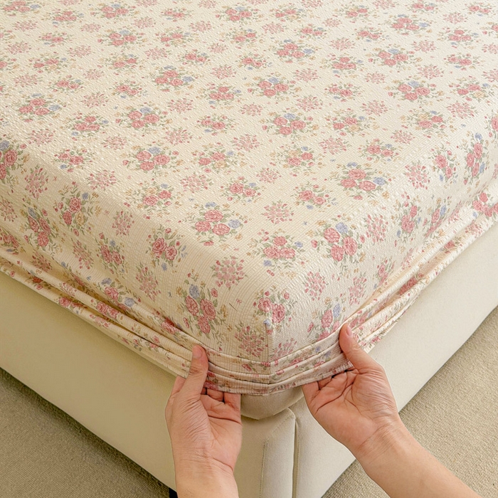 91家纺网 家纺一手货源 找家纺 几禾 2026新款高克重泡芙纱~印花款（单床笠）浅糯系列-110g CL浅糯-日光漫游