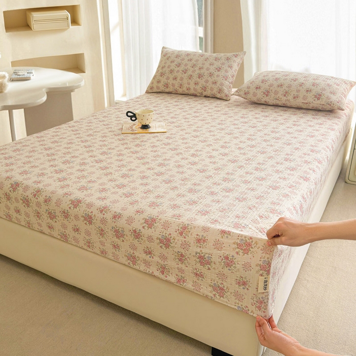 91家纺网 家纺一手货源 找家纺 几禾 2026新款高克重泡芙纱~印花款（单床笠）浅糯系列-110g CL浅糯-日光漫游