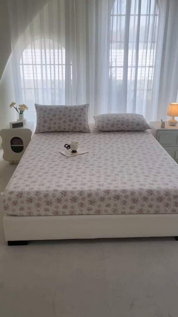 91家纺网 家纺一手货源 找家纺 几禾 2026新款高克重泡芙纱~印花款（单床笠）浅糯系列-110g CL浅糯-日光漫游