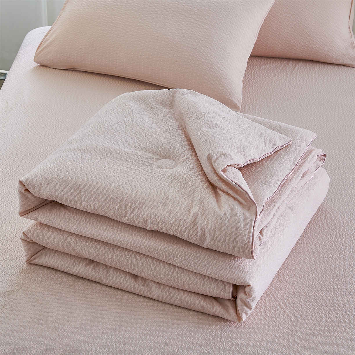 91家纺网 家纺一手货源 找家纺 （总）铺尚美家纺 2026新款泡芙棉夏被四件套泡芙纱单夏被空调被夏凉被-纯色