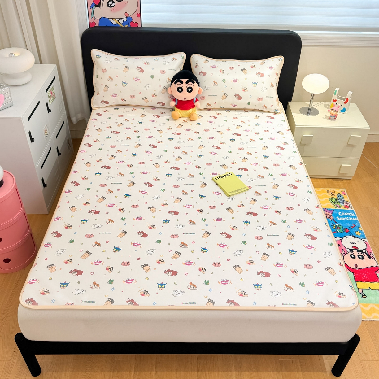 91家纺网 家纺一手货源 找家纺 博雅 2026新款蜡笔小新正版授权小冰皮小版印花凉席-平铺款 小版-满版蜡笔小新