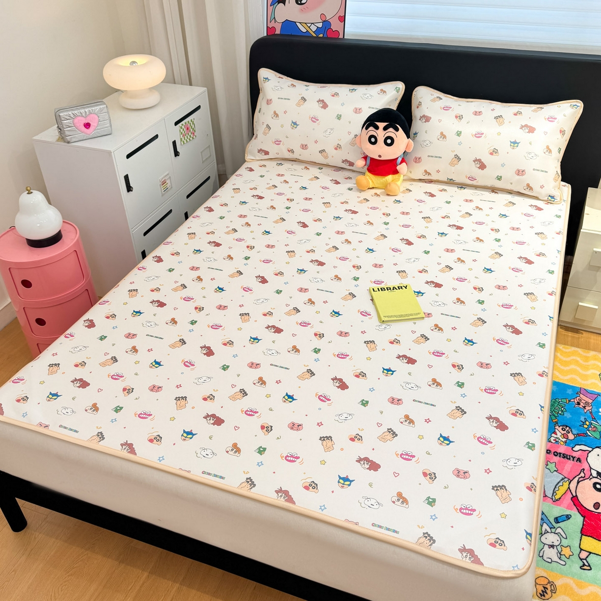 91家纺网 家纺一手货源 找家纺 博雅 2026新款蜡笔小新正版授权小冰皮小版印花凉席-平铺款 小版-满版蜡笔小新