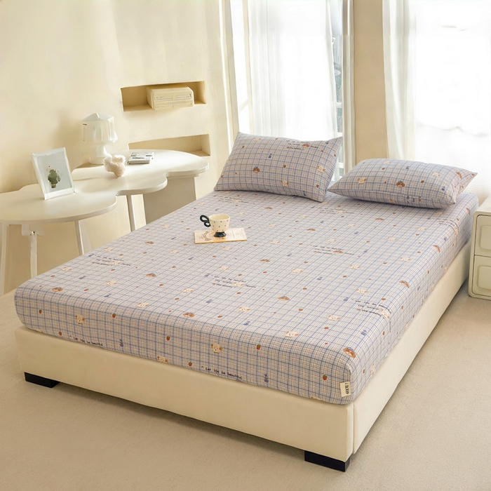 91家纺网 家纺一手货源 找家纺 几禾 2026新款高克重泡芙纱~印花款（单床笠）浅糯系列-110g CL浅糯-四季狗