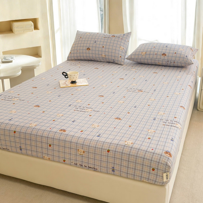 91家纺网 家纺一手货源 找家纺 几禾 2026新款高克重泡芙纱~印花款（单床笠）浅糯系列-110g CL浅糯-四季狗