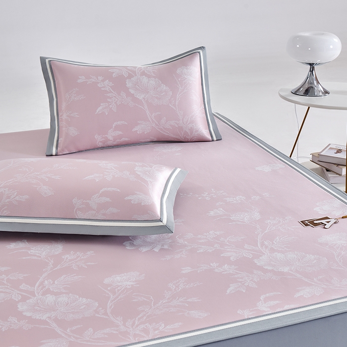 91家纺网 家纺一手货源 找家纺 小牛席业 2026新款牡丹清凉大提花床笠款冰丝席凉席席子藤席竹席豆豆席乳胶席 粉色