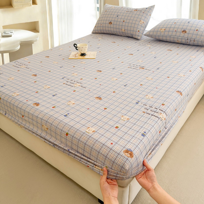 91家纺网 家纺一手货源 找家纺 几禾 2026新款高克重泡芙纱~印花款（单床笠）浅糯系列-110g CL浅糯-四季狗