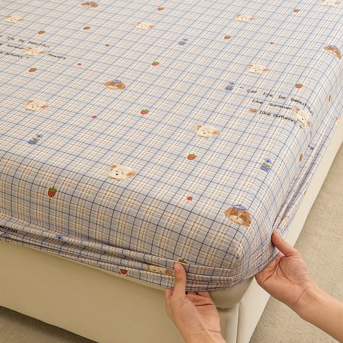 91家纺网 家纺一手货源 找家纺 几禾 2026新款高克重泡芙纱~印花款（单床笠）浅糯系列-110g CL浅糯-四季狗