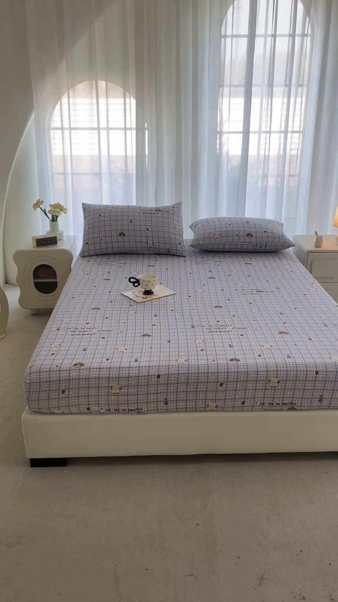 91家纺网 家纺一手货源 找家纺 几禾 2026新款高克重泡芙纱~印花款（单床笠）浅糯系列-110g CL浅糯-四季狗