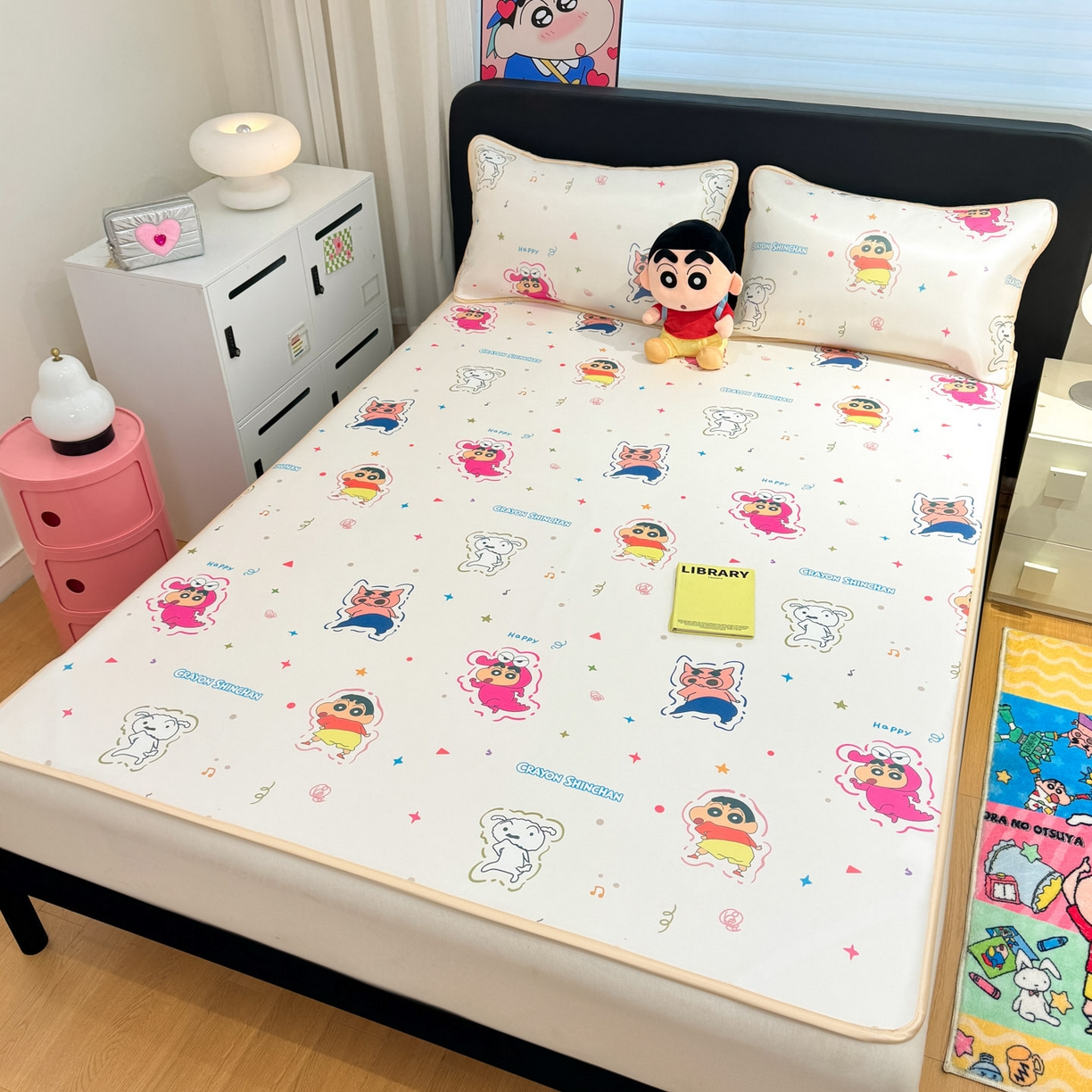 91家纺网 家纺一手货源 找家纺 博雅 2026新款蜡笔小新正版授权小冰皮小版印花凉席-平铺款 小版-小彩带蜡笔小新