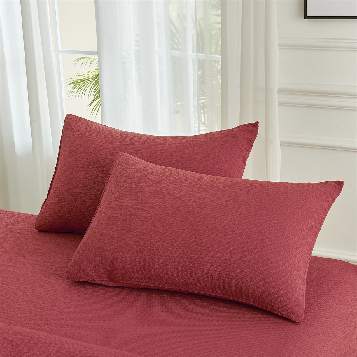 91家纺网 家纺一手货源 找家纺 铺尚美家纺 2026新款泡芙棉夏被四件套泡芙纱单夏被空调被夏凉被-纯色 清爽系列-酒红