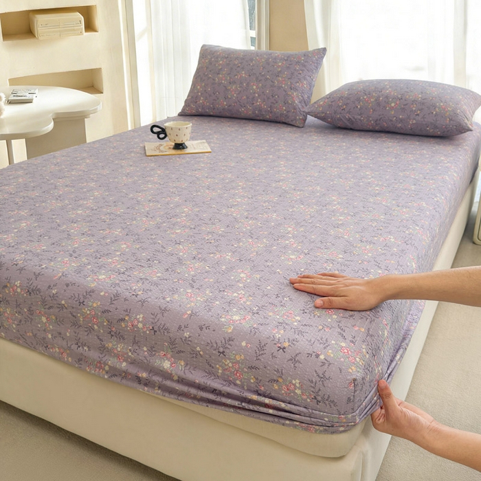 几禾 2026新款高克重泡芙纱~印花款（单床笠）浅糯系列-110g CL浅糯-松间茶事