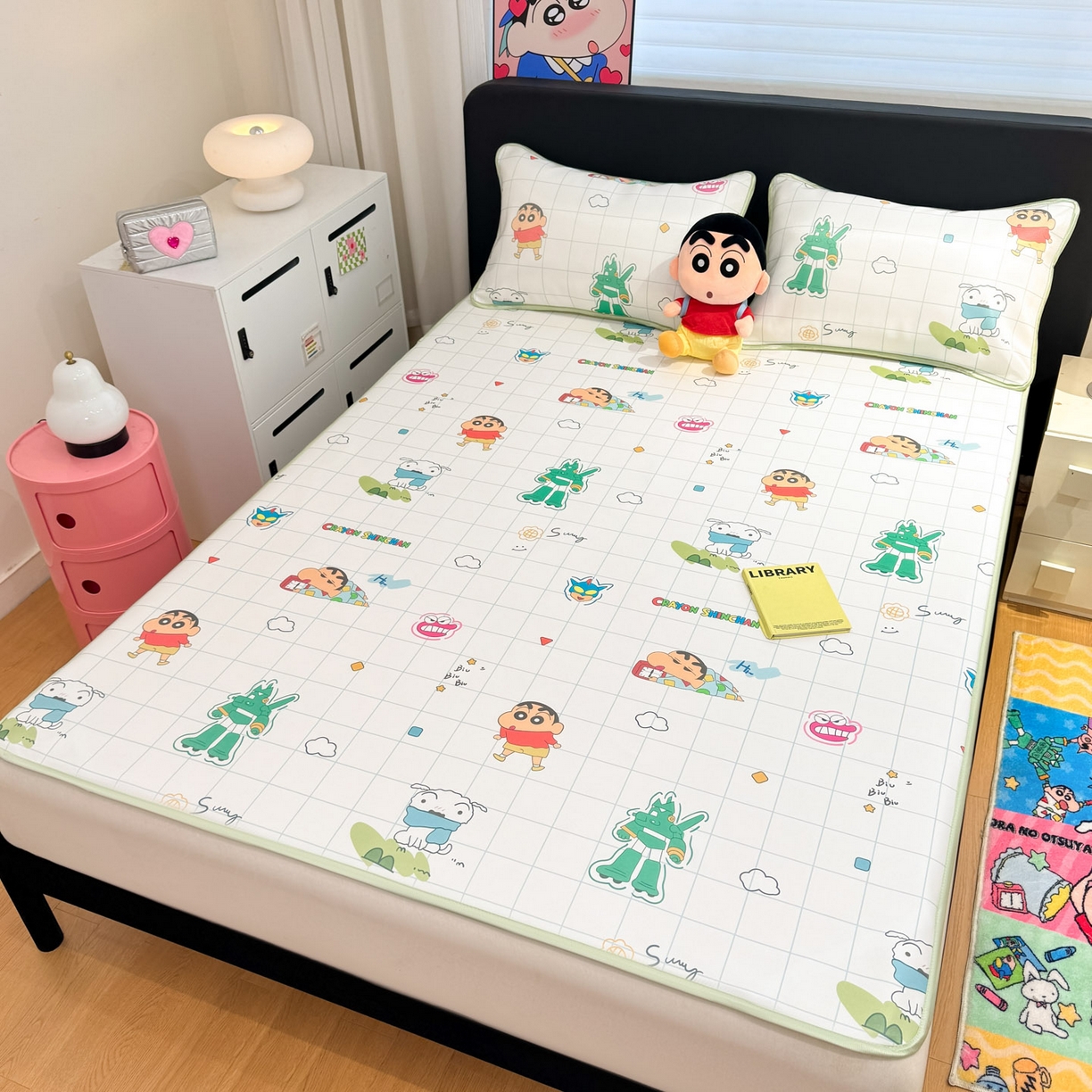 91家纺网 家纺一手货源 找家纺 博雅 2026新款蜡笔小新正版授权小冰皮小版印花凉席-平铺款 小版-小新格子屋