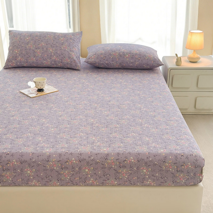 91家纺网 家纺一手货源 找家纺 几禾 2026新款高克重泡芙纱~印花款（单床笠）浅糯系列-110g CL浅糯-松间茶事