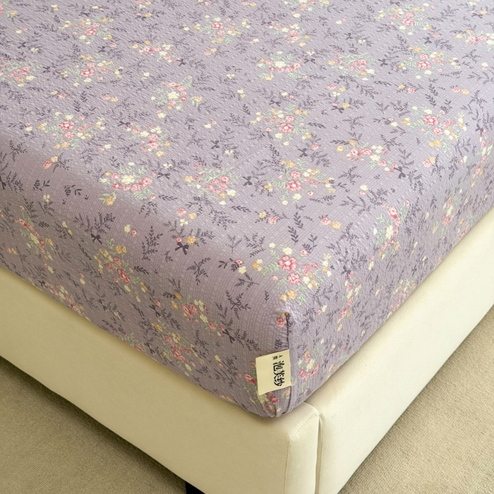 91家纺网 家纺一手货源 找家纺 几禾 2026新款高克重泡芙纱~印花款（单床笠）浅糯系列-110g CL浅糯-松间茶事