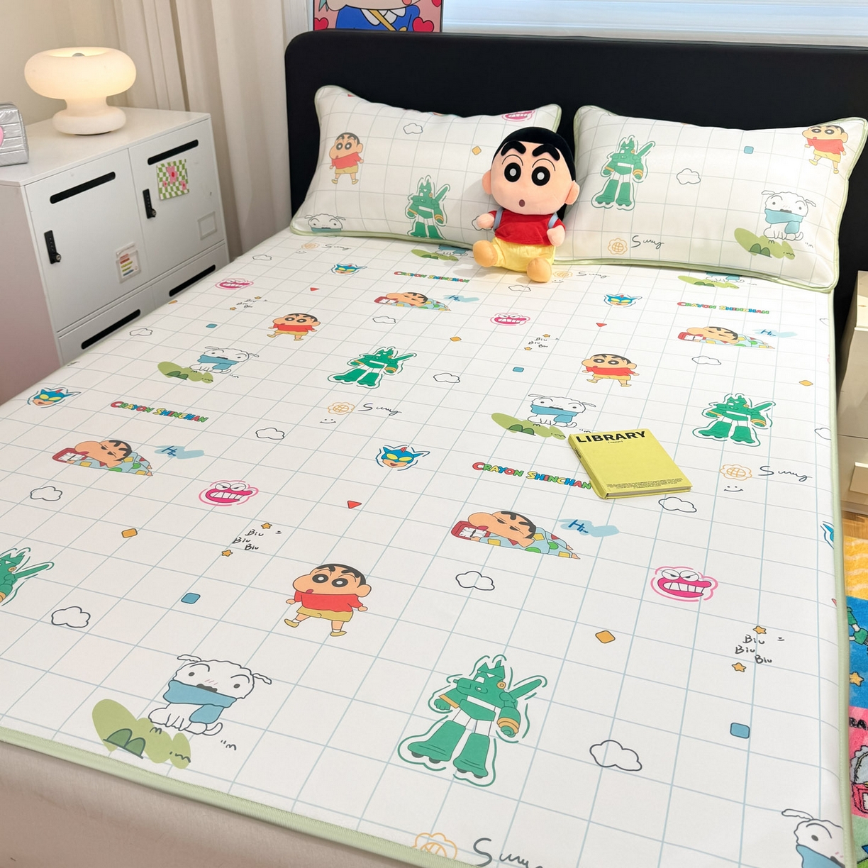 91家纺网 家纺一手货源 找家纺 博雅 2026新款蜡笔小新正版授权小冰皮小版印花凉席-平铺款 小版-小新格子屋