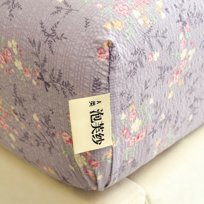 91家纺网 家纺一手货源 找家纺 几禾 2026新款高克重泡芙纱~印花款（单床笠）浅糯系列-110g CL浅糯-松间茶事