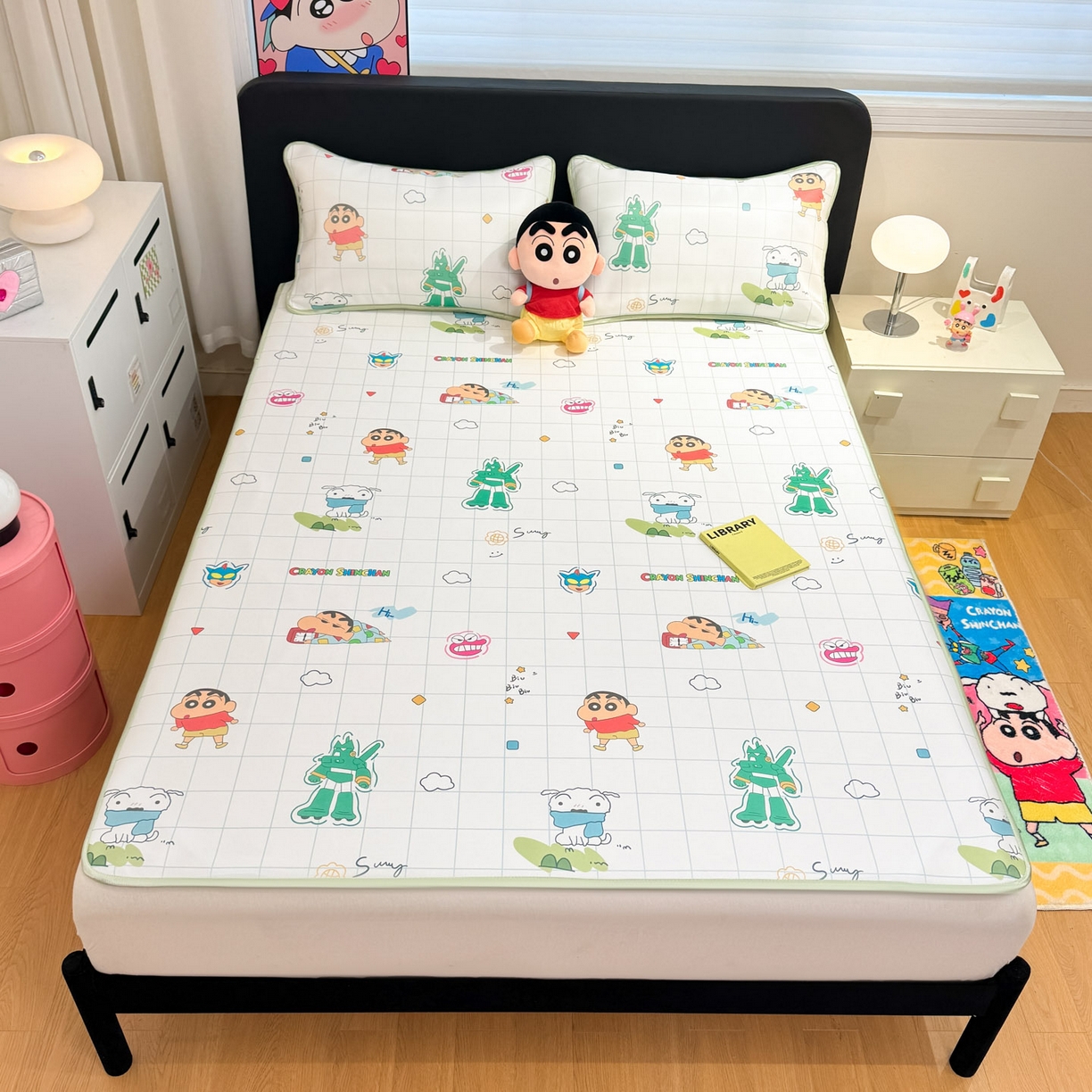 91家纺网 家纺一手货源 找家纺 博雅 2026新款蜡笔小新正版授权小冰皮小版印花凉席-平铺款 小版-小新格子屋