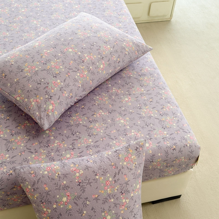 91家纺网 家纺一手货源 找家纺 几禾 2026新款高克重泡芙纱~印花款（单床笠）浅糯系列-110g CL浅糯-松间茶事