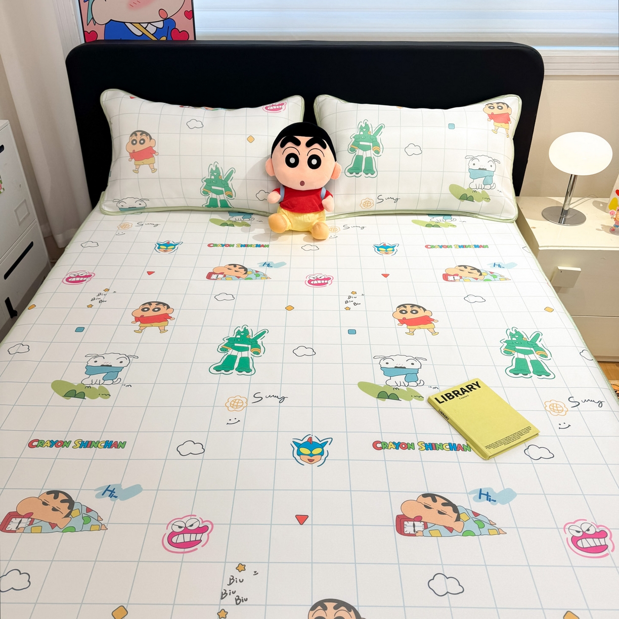 91家纺网 家纺一手货源 找家纺 博雅 2026新款蜡笔小新正版授权小冰皮小版印花凉席-平铺款 小版-小新格子屋