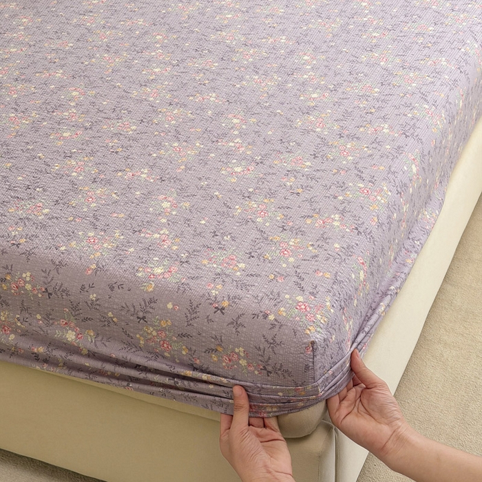 91家纺网 家纺一手货源 找家纺 几禾 2026新款高克重泡芙纱~印花款（单床笠）浅糯系列-110g CL浅糯-松间茶事