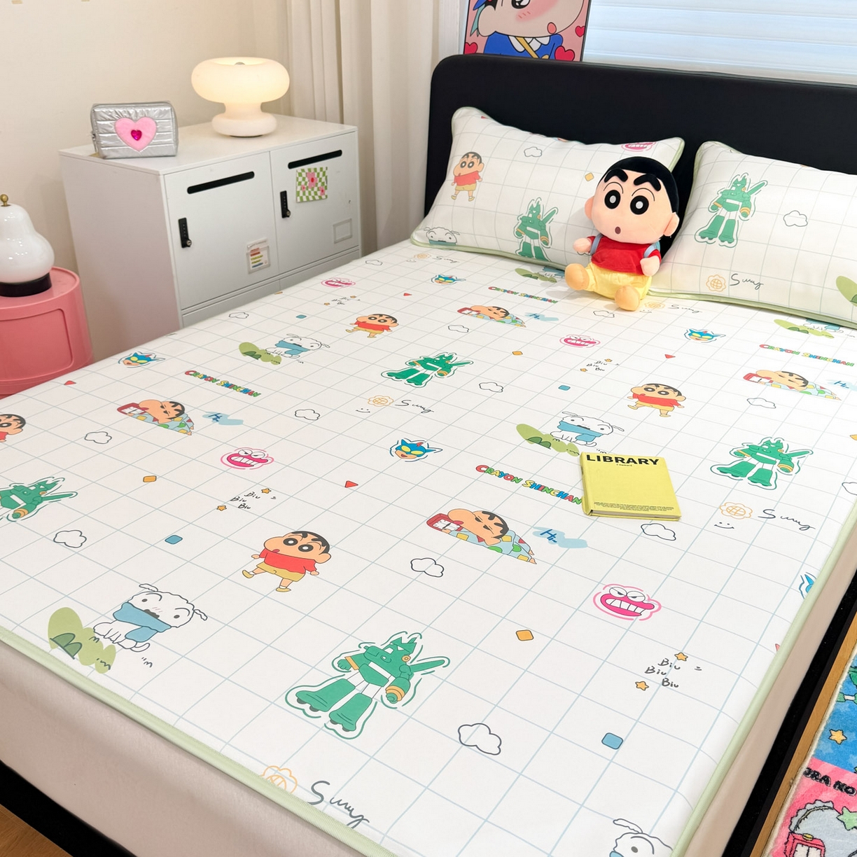 91家纺网 家纺一手货源 找家纺 博雅 2026新款蜡笔小新正版授权小冰皮小版印花凉席-平铺款 小版-小新格子屋