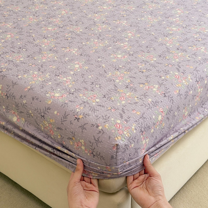 91家纺网 家纺一手货源 找家纺 几禾 2026新款高克重泡芙纱~印花款（单床笠）浅糯系列-110g CL浅糯-松间茶事