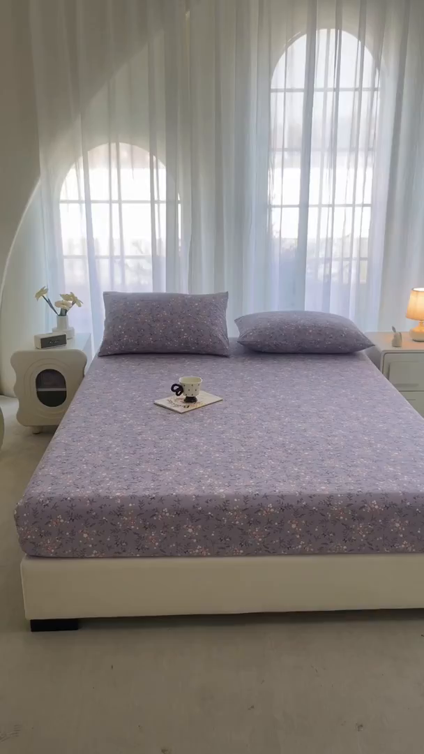 91家纺网 家纺一手货源 找家纺 几禾 2026新款高克重泡芙纱~印花款（单床笠）浅糯系列-110g CL浅糯-松间茶事