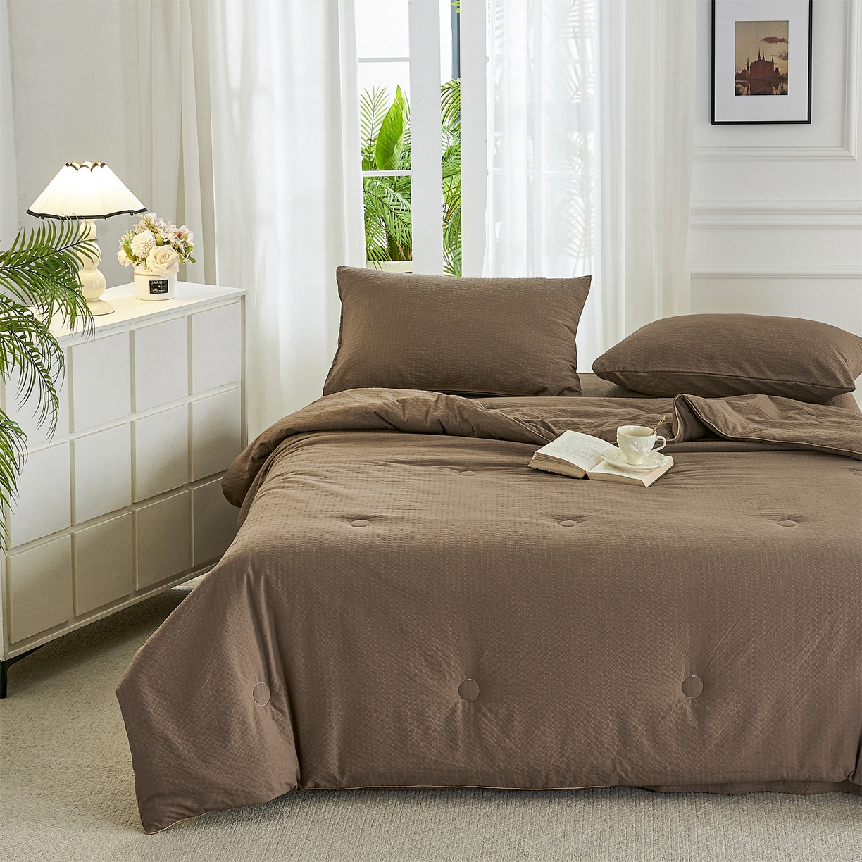 91家纺网 家纺一手货源 找家纺 铺尚美家纺 2026新款泡芙棉夏被四件套泡芙纱单夏被空调被夏凉被-纯色 清爽系列-卡其