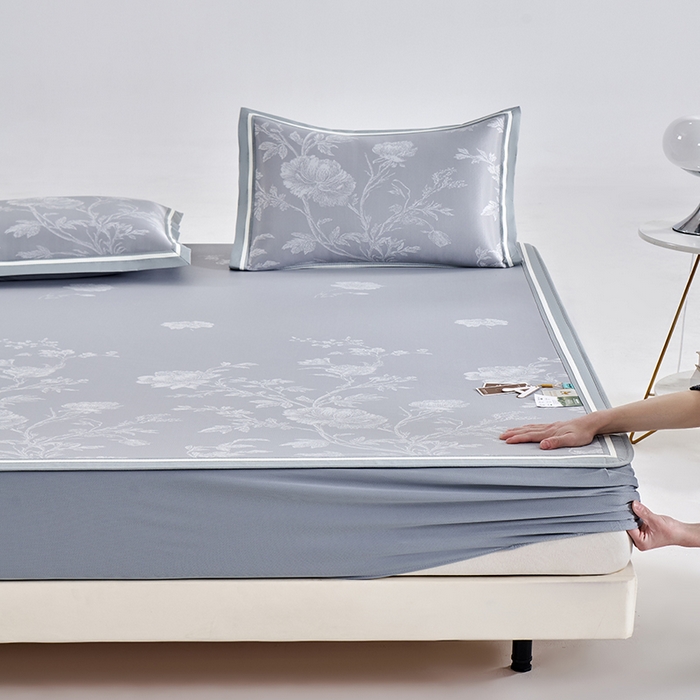 小牛席业 2026新款牡丹清凉大提花床笠款冰丝席凉席席子藤席竹席豆豆席乳胶席 灰色