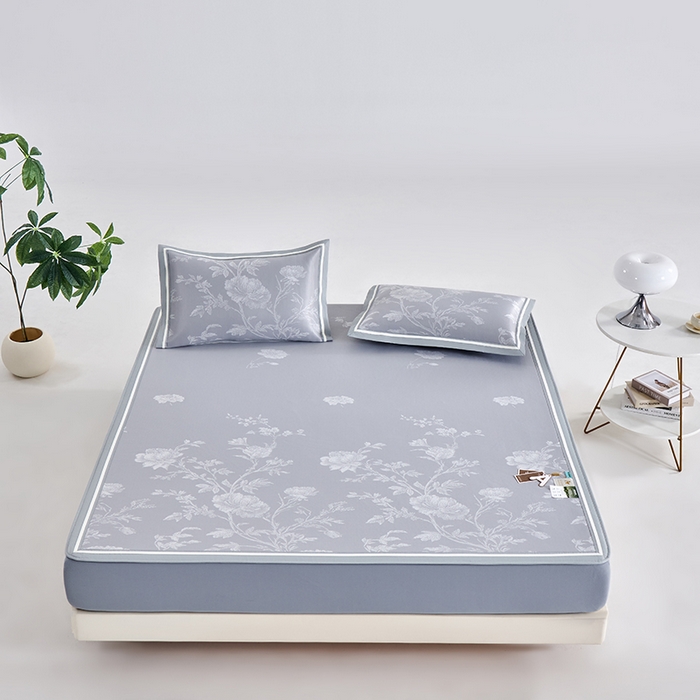 91家纺网 家纺一手货源 找家纺 小牛席业 2026新款牡丹清凉大提花床笠款冰丝席凉席席子藤席竹席豆豆席乳胶席 灰色