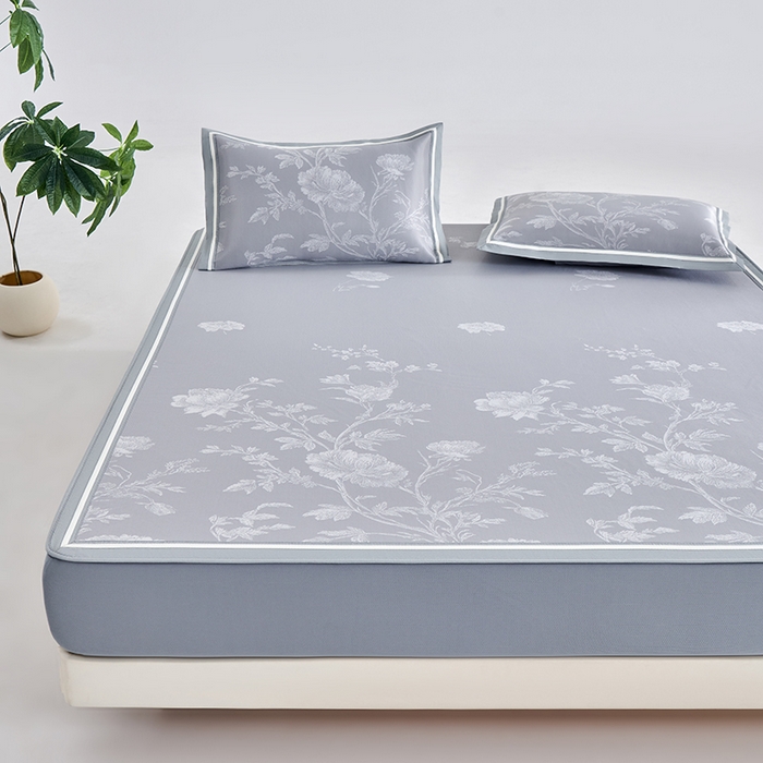 91家纺网 家纺一手货源 找家纺 小牛席业 2026新款牡丹清凉大提花床笠款冰丝席凉席席子藤席竹席豆豆席乳胶席 灰色