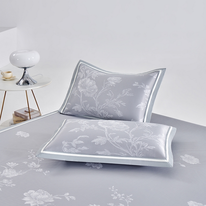 91家纺网 家纺一手货源 找家纺 小牛席业 2026新款牡丹清凉大提花床笠款冰丝席凉席席子藤席竹席豆豆席乳胶席 灰色