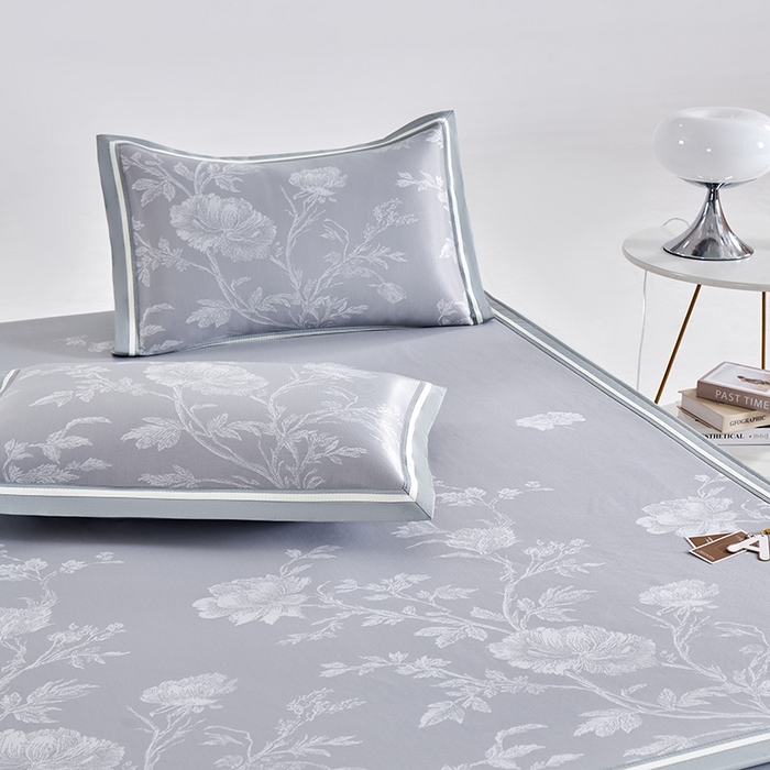 91家纺网 家纺一手货源 找家纺 小牛席业 2026新款牡丹清凉大提花床笠款冰丝席凉席席子藤席竹席豆豆席乳胶席 灰色