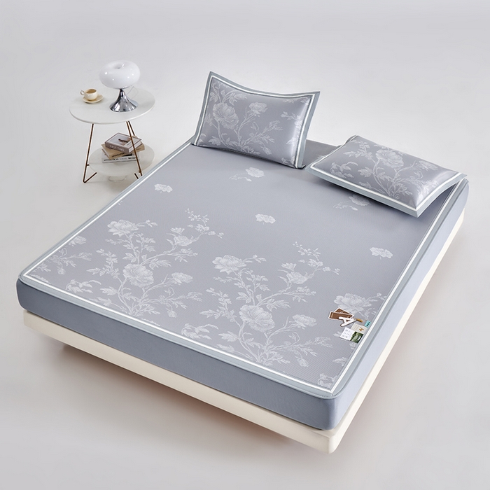 91家纺网 家纺一手货源 找家纺 小牛席业 2026新款牡丹清凉大提花床笠款冰丝席凉席席子藤席竹席豆豆席乳胶席 灰色