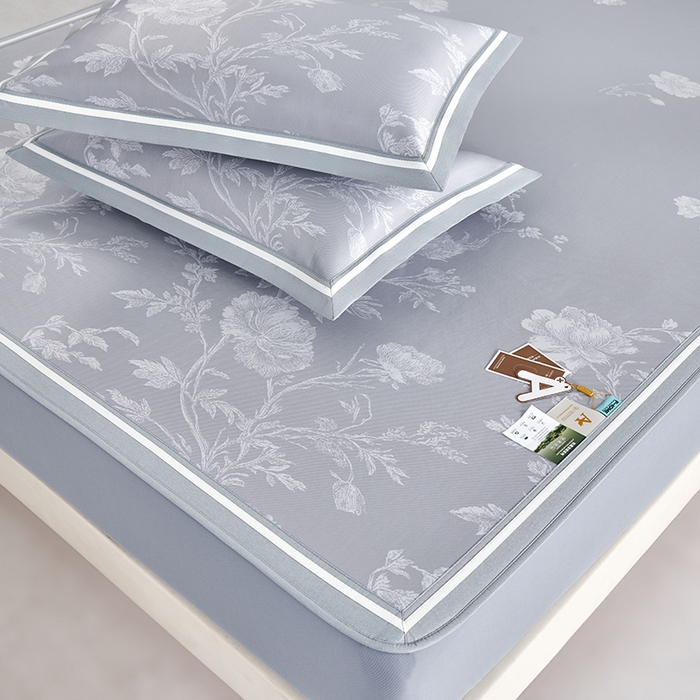 91家纺网 家纺一手货源 找家纺 小牛席业 2026新款牡丹清凉大提花床笠款冰丝席凉席席子藤席竹席豆豆席乳胶席 灰色